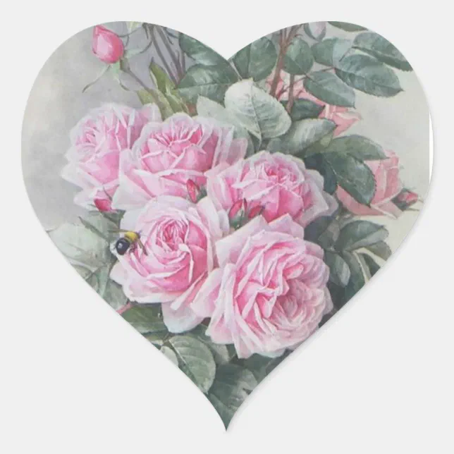 Vintage Victorian Pink Roses Heart Sticker Zazzle 