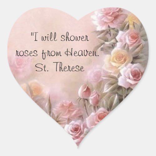 Vintage Victorian pink roses St Therese Quote Heart Sticker