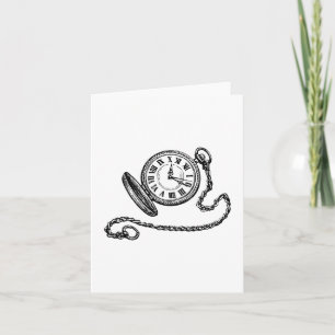 Vintage Victorian Pocket Watch Line Art Card