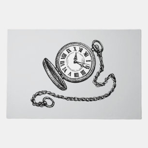 Vintage Victorian Pocket Watch Line Art Doormat