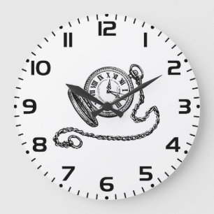 Vintage Victorian Pocket Watch Line Art Large Clock