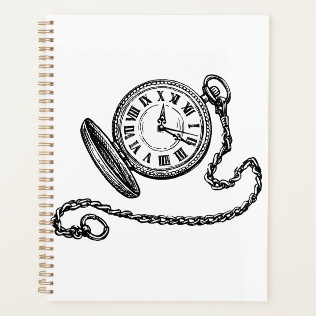 Vintage Victorian Pocket Watch Line Art Planner (Front)