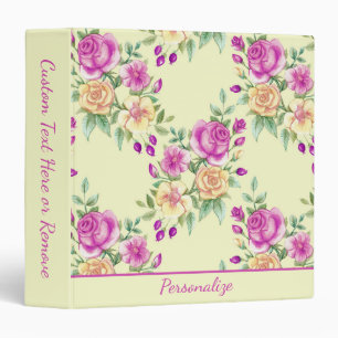 Vintage Victorian Purple Gold Rose Floral Design 3 Ring Binder