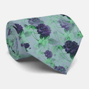 Vintage Victorian Purple Rose Flower Pattern Neck Tie
