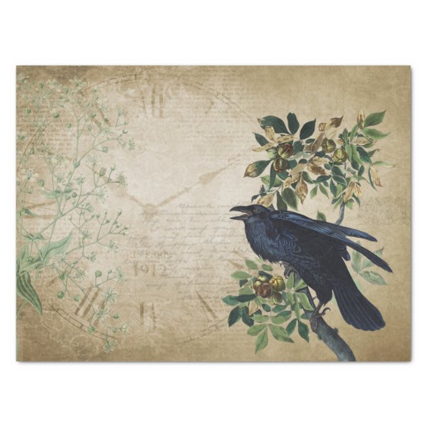 Vintage Victorian Raven Decoupage - Gothic Realm Tissue Paper