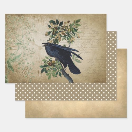 Vintage Victorian Raven Decoupage _ Gothic Realm Wrapping Paper Sheets