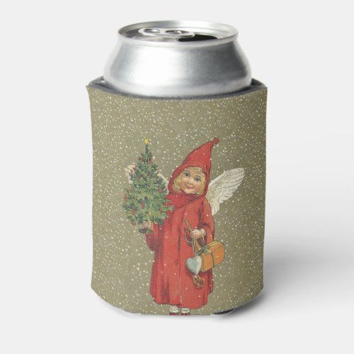 Vintage Victorian Red Christmas Child Angel Tree Can Cooler