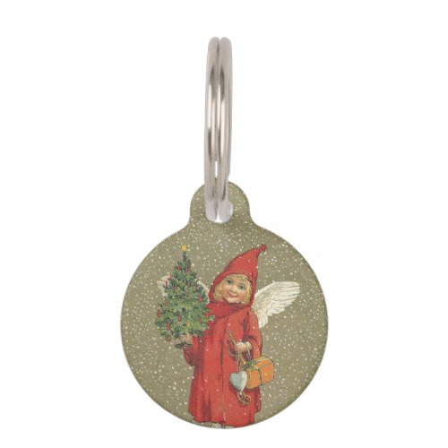 Vintage Victorian Red Christmas Child Angel Tree Pet ID Tag