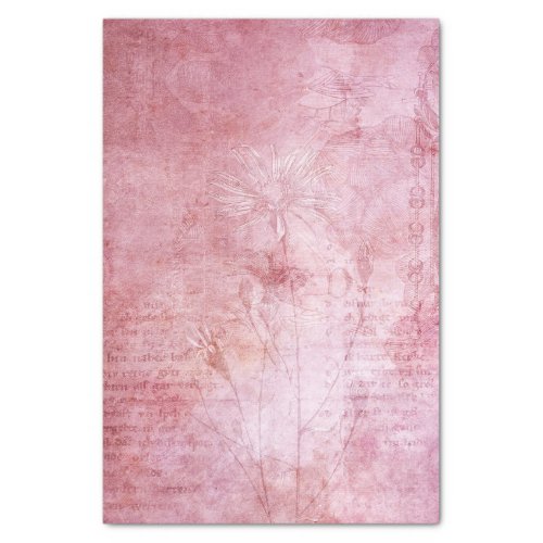Vintage Victorian Red Fuchsia Distressed Daisy Tissue Paper