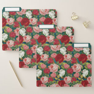 Vintage Victorian Red Pink Roses Floral Decorative File Folder