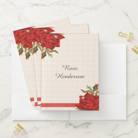 Vintage Victorian Red Rose Romance Pocket Folder