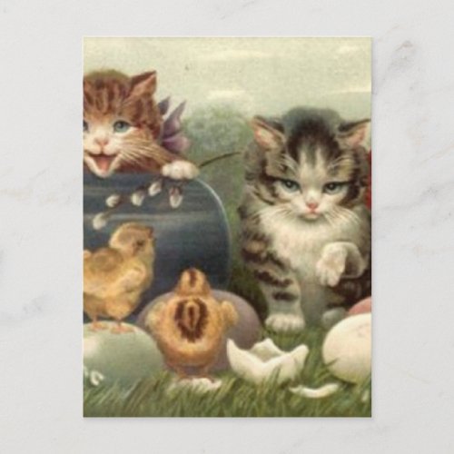 Vintage Victorian Retro Art Cats Kittens Easter Holiday Postcard