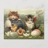 Vintage Victorian Retro Art Cats Kittens Easter Holiday Postcard