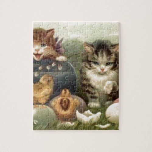 Vintage Victorian Retro Art Cats Kittens Easter Jigsaw Puzzle