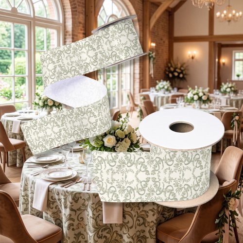 Vintage Victorian Ribbon n Floral Pattern in Sage