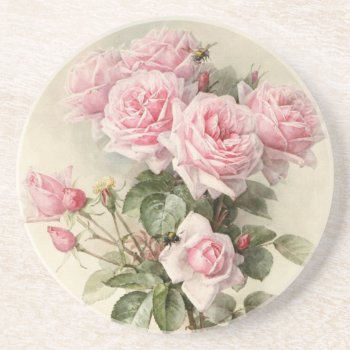 Vintage Victorian Romantic Roses Drink Coaster by GirlyTemplate at Zazzle