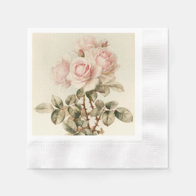 Vintage Victorian Romantic Roses Paper Napkins (Front)