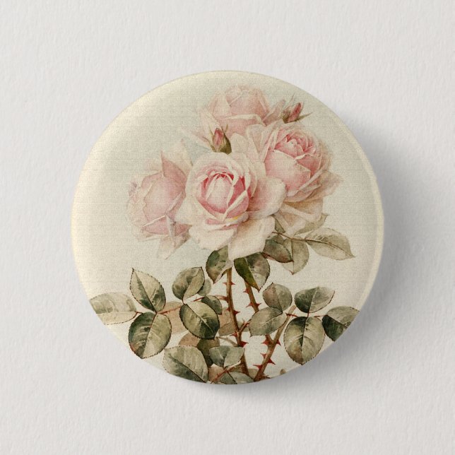 Vintage Victorian Romantic Roses Pinback Button (Front)