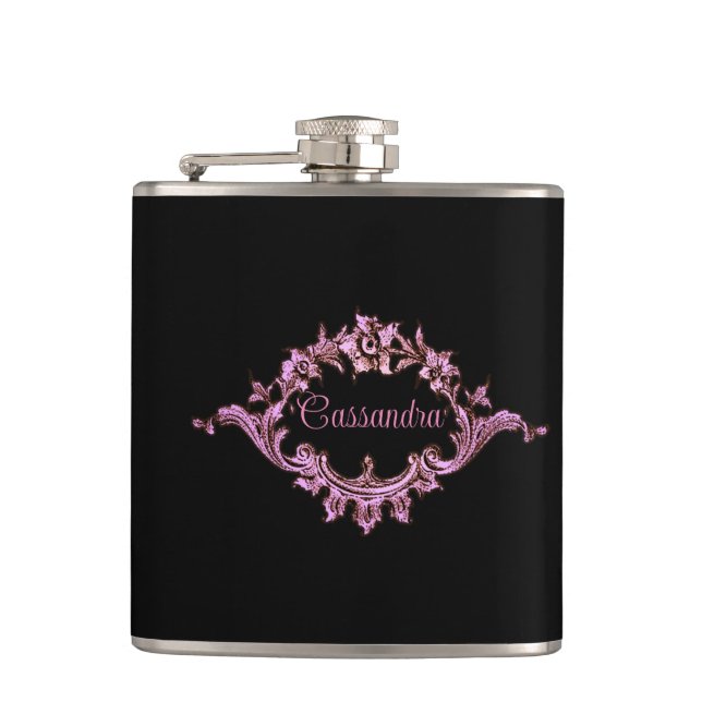 Vintage Victorian Romantic Steampunk Personalized Flask (Front)