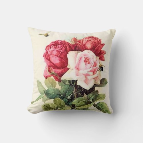 Vintage Victorian Rose Bouquet Throw Pillow