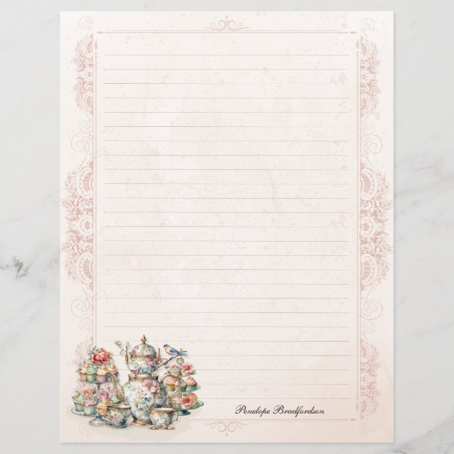 Vintage Victorian Rose Tea Lined Stationery Paper (Front)