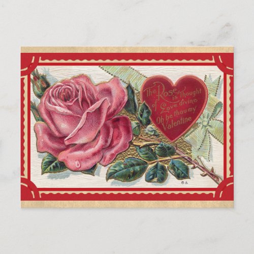 Vintage Victorian Rose Valentines Day Postcard