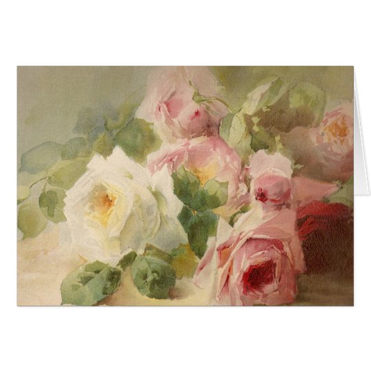 Vintage Victorian Rose Watercolor Card