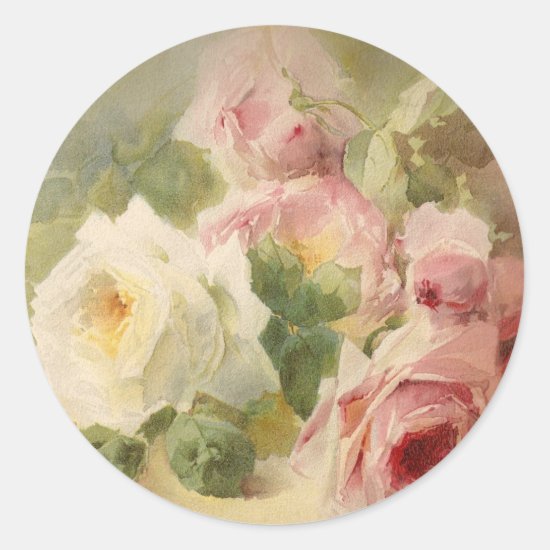 Vintage Victorian Rose Watercolor Classic Round Sticker