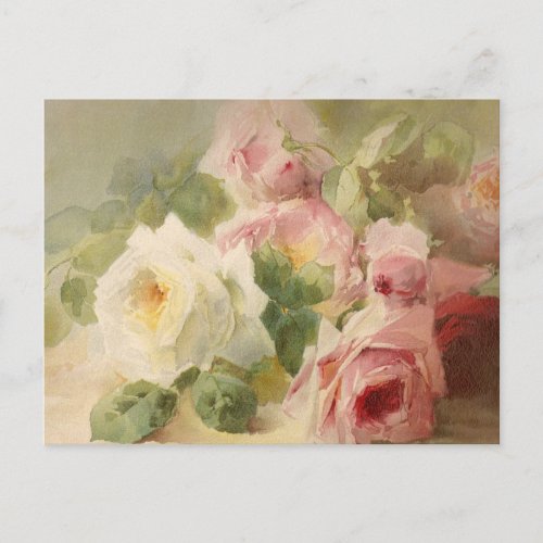 Vintage Victorian Rose Watercolor Postcard