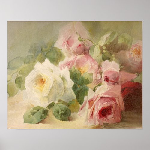 Vintage Victorian Rose Watercolor Poster