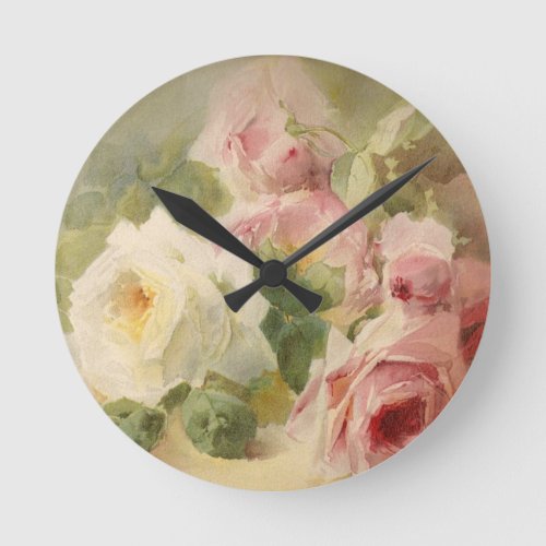 Vintage Victorian Rose Watercolor Round Clock