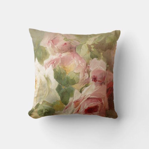 Vintage Victorian Rose Watercolor Throw Pillow