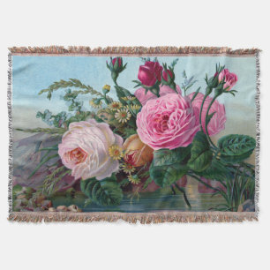 Vintage Victorian Roses Throw Blanket
