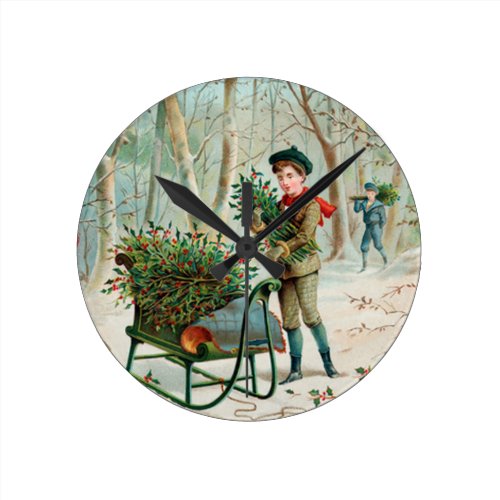 vintage,victorian,rustic,christmas,pattern,girl round wall clocks