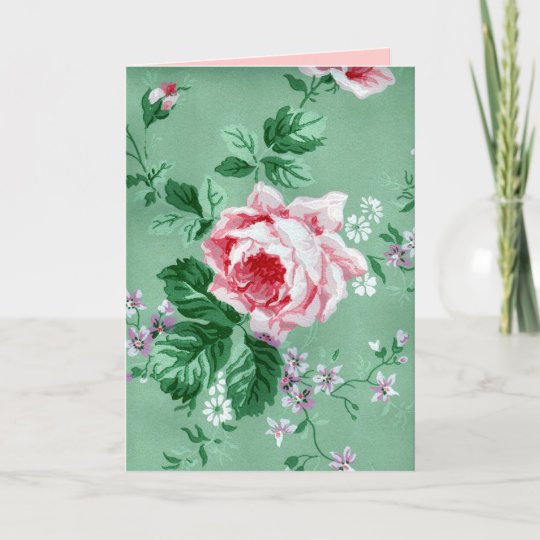 Vintage Victorian Sage Green Floral Wallpaper Card ...