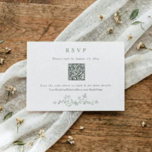 Vintage Victorian Sage Green Wedding QR Code RSVP Card