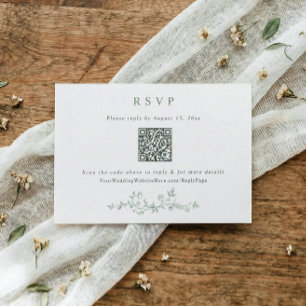 Vintage Victorian Sage Green Wedding QR Code RSVP Card