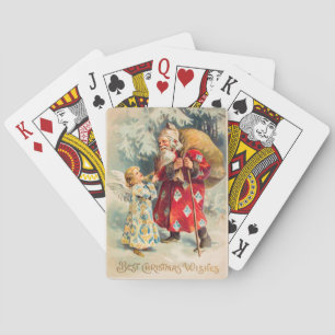 Vintage Victorian Santa Angel Christmas on Gold Poker Cards