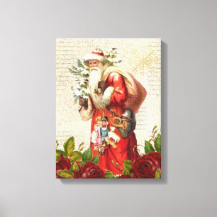 Vintage Victorian Santa Claus Antique Decoupage Canvas Print