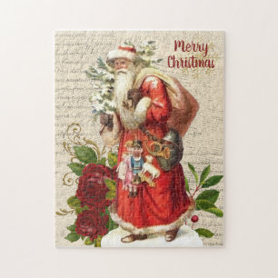 Vintage Victorian Santa Claus Antique Decoupage Jigsaw Puzzle