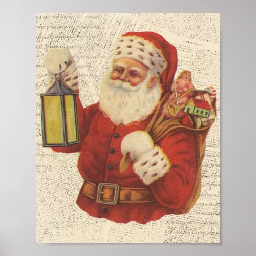 Vintage Victorian Santa Claus Antique Decoupage Po Poster