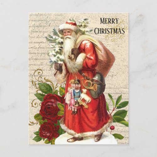 Vintage Victorian Santa Claus Antique Decoupage  Postcard