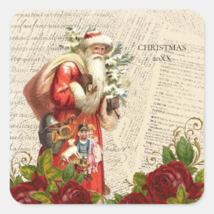 Vintage Victorian Santa Claus Antique Decoupage Square Sticker