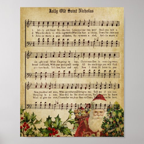 Vintage Victorian Santa Claus Music Score and Song Poster