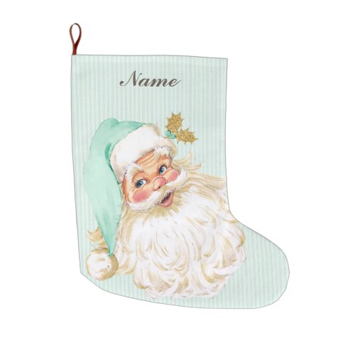 Vintage Victorian Santa Claus Neutral Mint  Gold Large Christmas Stocking