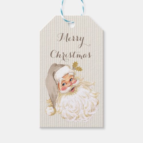 Vintage Victorian Santa Claus Neutral Taupe  Gold Gift Tags