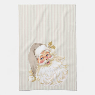 Vintage Victorian Santa Claus Neutral Taupe & Gold Kitchen Towel