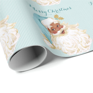 Vintage Victorian Santa Claus of Color Turquoise Wrapping Paper