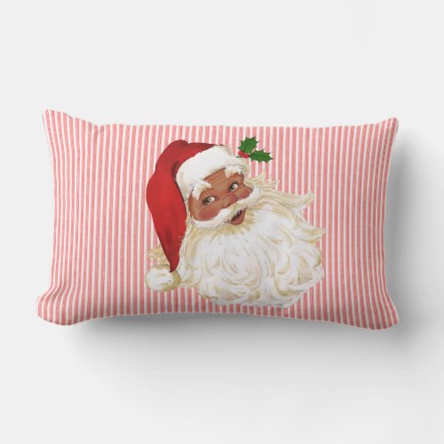 Vintage Victorian Santa Claus Red  White Stripe L Lumbar Pillow