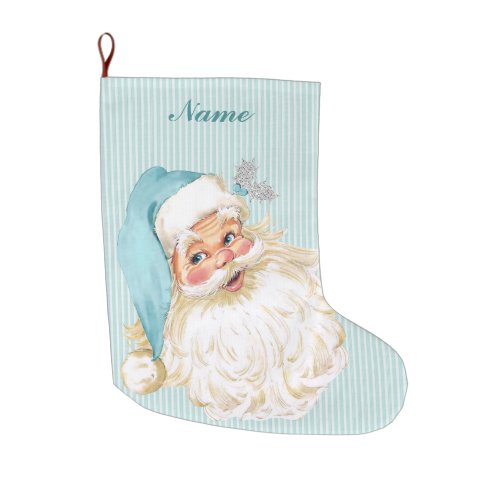 Vintage Victorian Santa Claus Turquoise Large Christmas Stocking